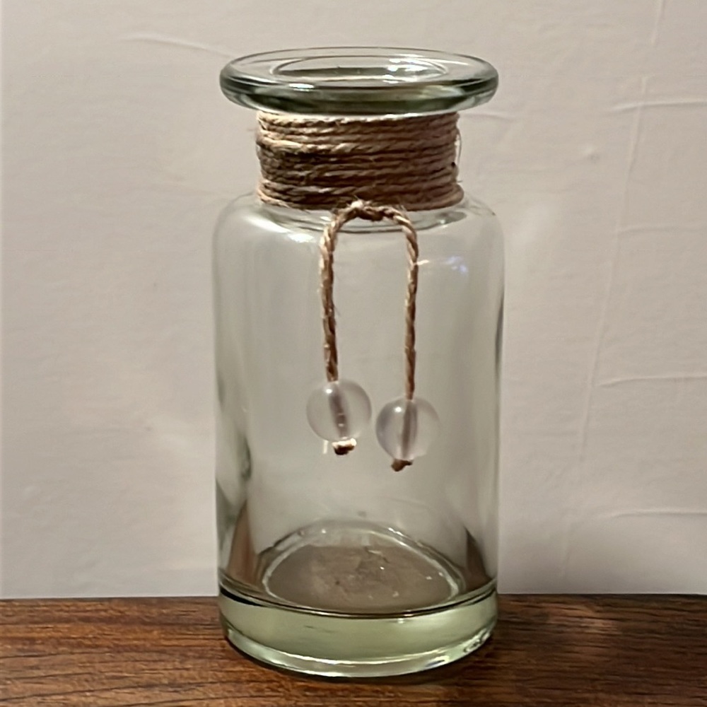 Miniature Clear Glass Bud Vase Storage Jar Trinkets Hemp Rope With Beaded Ends